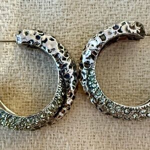 St. John Silver-Tone Textured Hoop Earrings with Clear Crystals